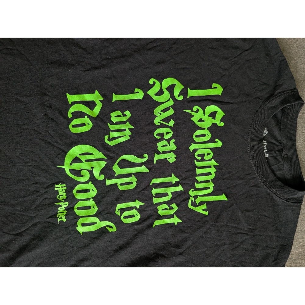 Harry Potter Marauders Map Quote Graphic T-Shirt Black Neon Green Mens Small